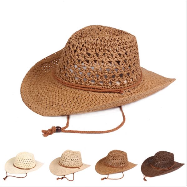 

1pc fashion sunhat cowboy western shapeable straw hat wide brim panama cowgirl summer beach sun cap for men women, Blue;gray