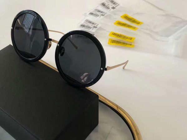 

linda farrow lfl457 round sunglasses black gold grey lens shades ladies sunglasses gafas de sol new with box, White;black