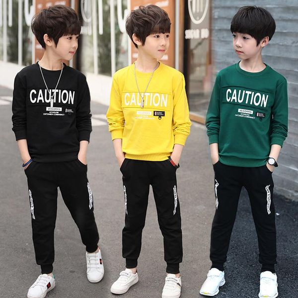 

boys sets autumn sport suits big boys alphabet kids track sets black gray color 4-12 14 ages girls clothes 10 12 year, White