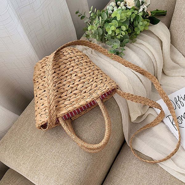 

летние каникулы соломы сумка rattan хлопок basket сумка женские сумки плеча креста бич тела ручной weave tote женский