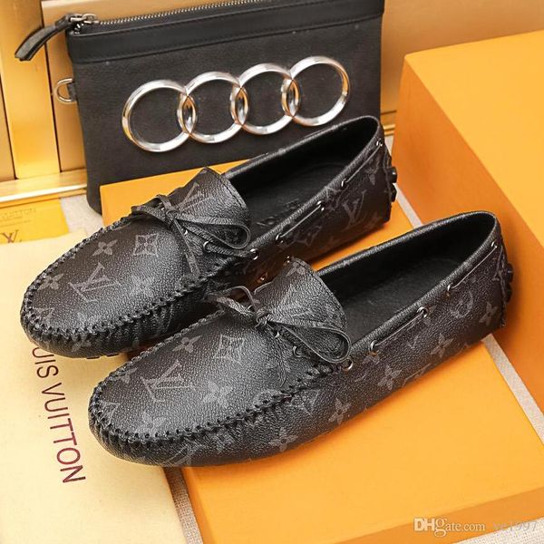 

new mens leather peas shoes mens lazy shoes large size casual soft bottom comfortable driving comfort with original box qe, Black