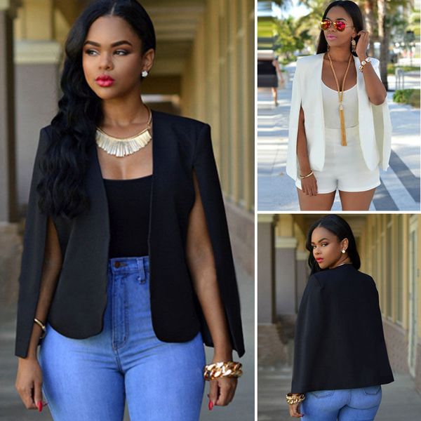 

womens casual lapel split long sleeve blazer cape coat ol suit jacket outwear, White;black