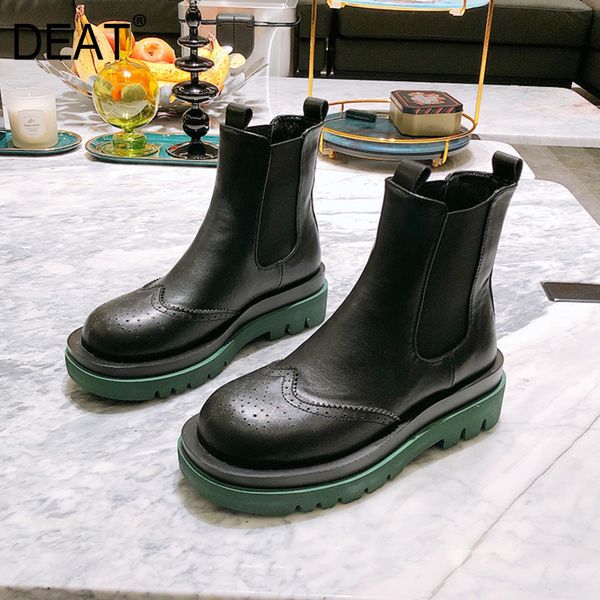 

deat] 2020 round toe pu leather elastic fabric mixed colors single shoes women cool boots new spring summer fashion tide 10g210, Black