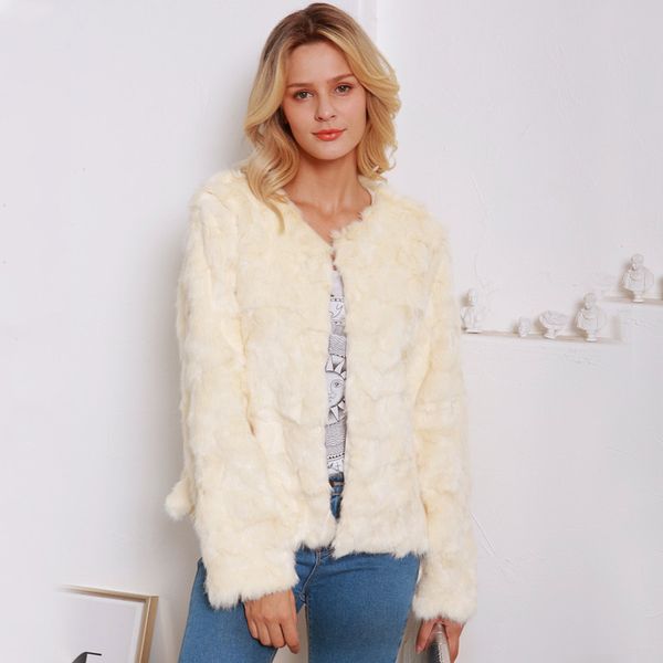 

new fashion winter coat women solid beige faux fur jacket shaggy leisure fake fur coat female long sleeve open stitch overcoat, Black