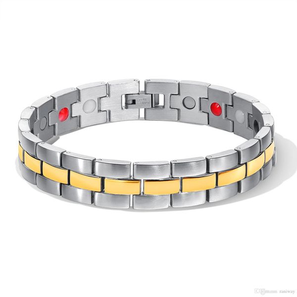 

mens titanium steel double row magnetic therapy bracelets for arthritis wristband for men boys gold edges health care jewelry, Black