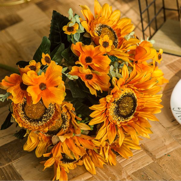 2019 Artificial Flowers Sunflower Bouquet Living Room Home Decoration Silk Flower Bedroom Wedding Decoration Artificial Plants From China1commodity