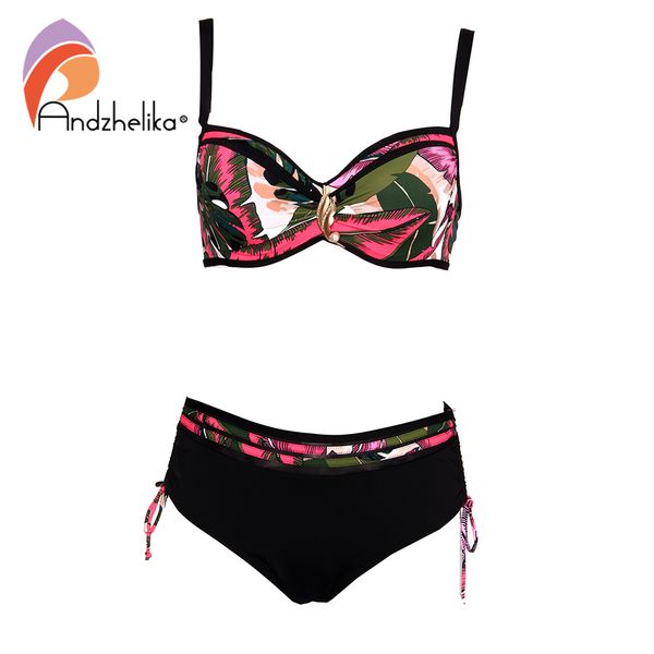 

andzhelika high grade leaf print swimsuit bikini 2019 women pearl jewelry bikini set plus size swimwear beach bathing suit