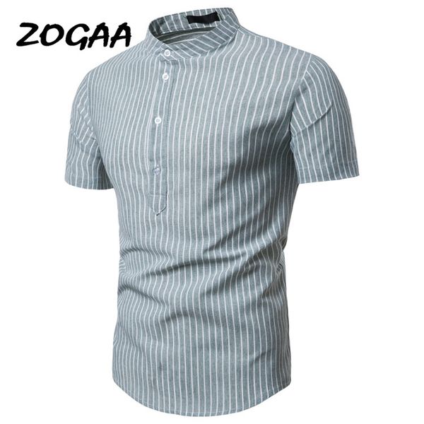 

zogaa 2020 мужская летняя молодежная thin solid color с коротким рукавом стенд воротник рубашки пуловер stripe вскользь дряблая, White;black