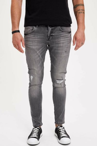 

defacto man fashion worn gray simple trousers jeans casual classic slim denim jeans casual elasticity pants male -m0324az19sm, Blue
