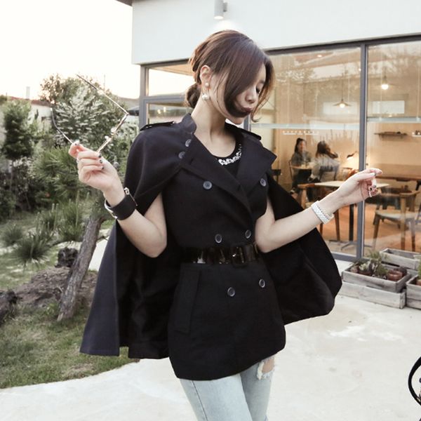 

съемный плащ двубортный пиджак женская мода куртка пояса жилет костюм пальто v-образным вырезом кнопки верхняя одежда, White;black