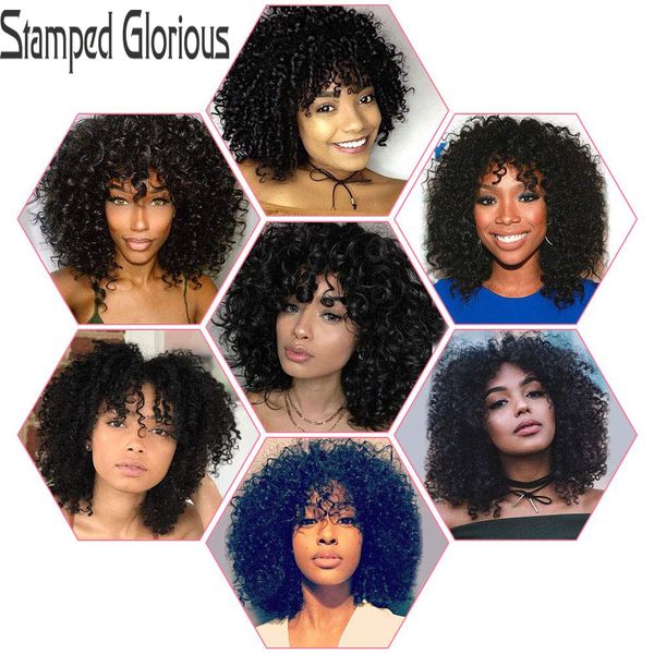 

stamped glorious 12" long hair synthetic ombre black brown golden wigs for women kinky curly afro wig african american