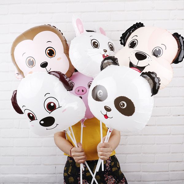 

cartoon aluminum balloon gift with pole bear duck rabbit pig set birthday party decoration aluminum film balloon wholesale