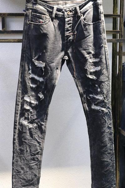 

men new jeans stretch slim fit pants for men male denim jeans designer trousers d18, Blue