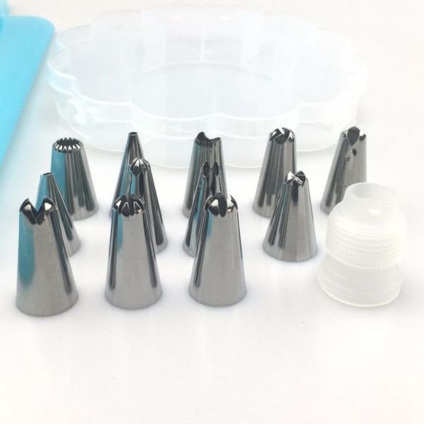 

new-14pcs / set обледенение piping крем кондитерского мешок насадка набор diy торт украшение набор из нержавеющей стали насадка набор собира