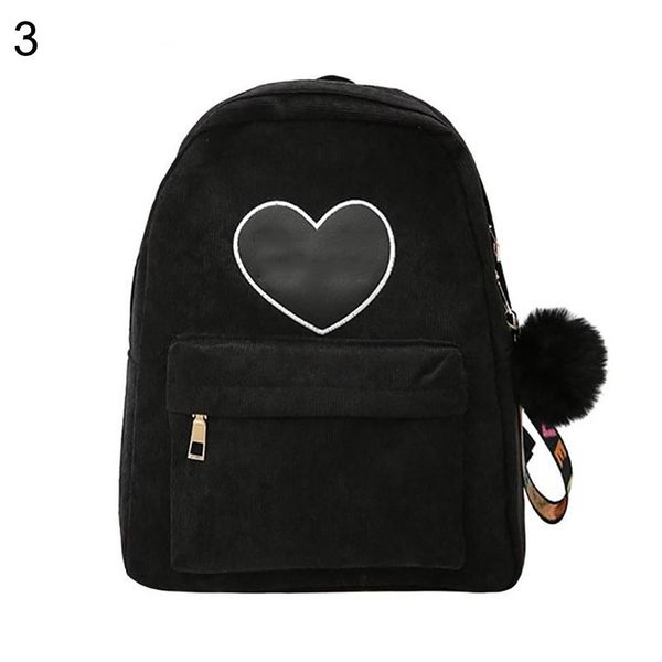 

fashion solid color heart patchwork pompom pendant ribbed casual women backpack