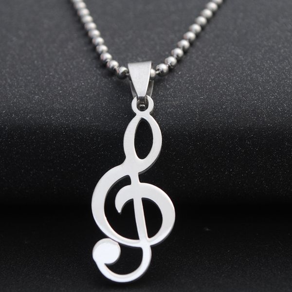 

new stainless steel clef music note symbol pendant chain necklace logo musical emblem talisman charm notation sign jewelry gift, Silver