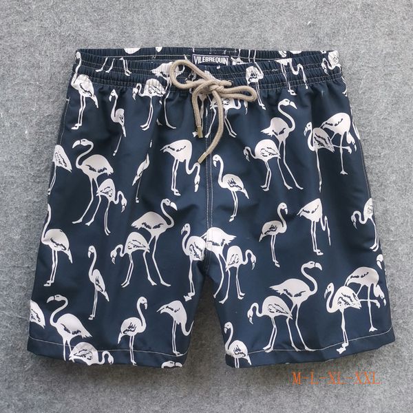 

vilebrequin beach short bermuda men's sports quick drying shorts surfing pants flamingo loose straight swimming trunks, Black
