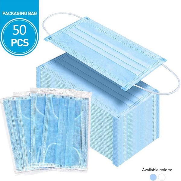 

50pcs disposable protective anti- anti-dust anti-smog earloop face mouth nose safety mask 3-layer non-woven high quality