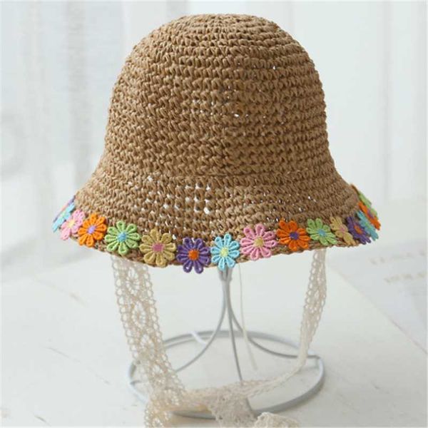 

2020 baby sun hat kids flower summer straw hat for girls foldable sun block uv protection panama beach bone, Yellow