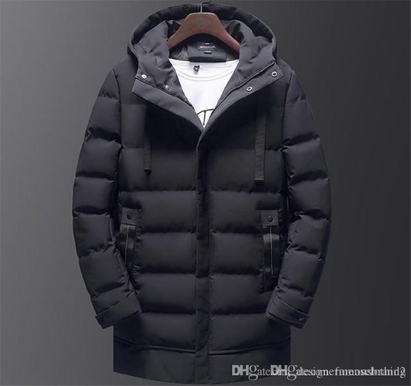 

зима капюшоном сплошной цвет mens вниз причинно толстые мальчики куртки мужские средние длинные ветровки с hat мода мужские верхняя одежда, Black