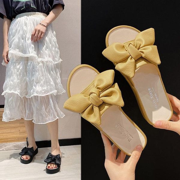 

sagace summer fashion slippers women shoes bow slipper indoor outdoor slides flip-flops beach shoes female slippers size a525, Black