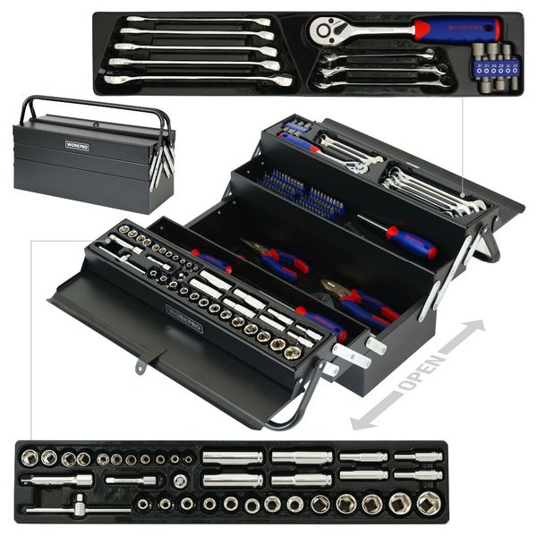 

workpro 183pc metal tool box set home tool set repair kits screwdriver socket