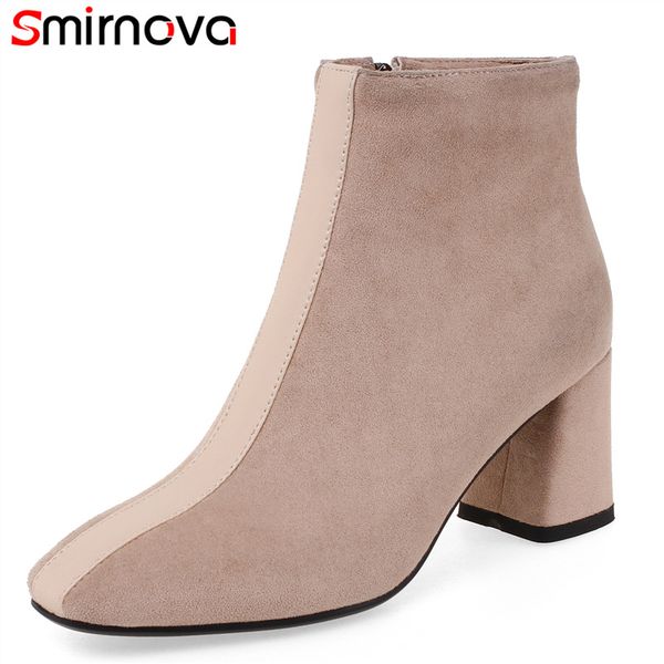 

smirnova women ankle boots 2020 winter autumn boots female fashion dress shoes sqaure toe high heels, Black