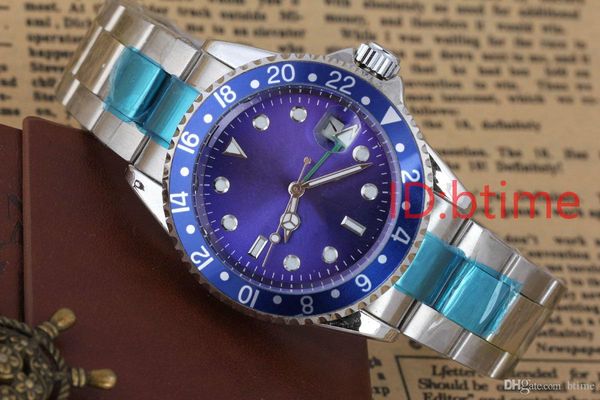 

luxury new gent&#039s gmt ii 2 automatic mechanical self wind watches stainless steel dive blue black silver master 40mm mens watch wristwat, Slivery;brown