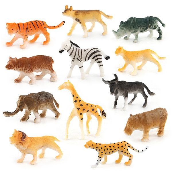 

12pcs/set kids childrens assorted plastic toy wild animals jungle zoo figure educational simulated animal world model
