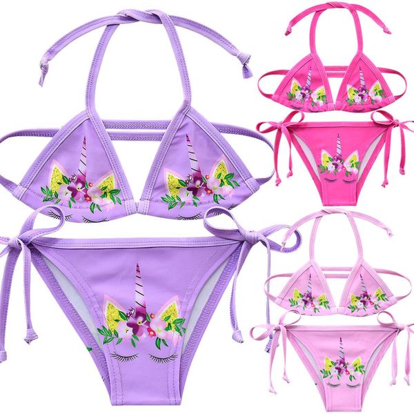 

2019 girls swimsuit 3-12years two piece unicorn children's swimwear kids swiming bikini suit children girls beach wear g48-8069