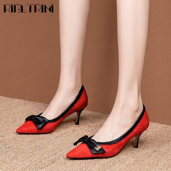 

ribetrini ladies unique shallow horsehair shoes woman spring comfort leather insole pumps women elegant high heels date pumps, Black
