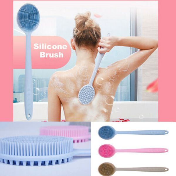 

new for women men soft silicone long handle shower bath back brush body scrubber