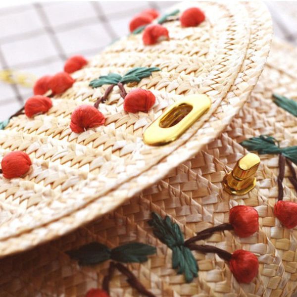 

2019 fashion summer women wallet fruit cherry straw handbag beach bag for lady messenger purse clutch bag new, Red;black