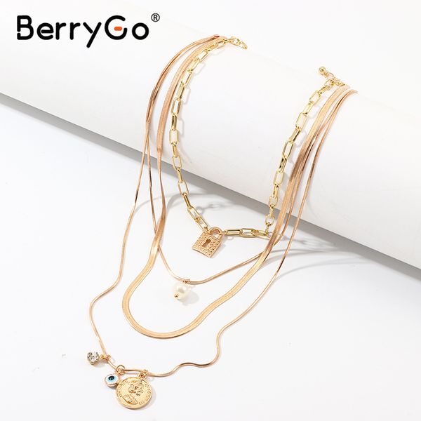 

berrygo golden chain pendant necklace women fashion jewelry lock eye long necklace streetwear party charm women accessories 2020, Silver