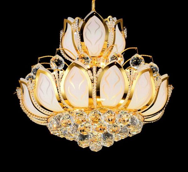 Lotus Flower Ceiling Light Modern Crystal Chandelier Lighting E14