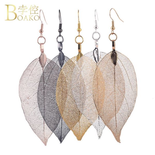 

6 colors 100% real leaves long tassels drop earring for women fashion luxury boho leaf dangle earrings birthday jewelry z4, Silver