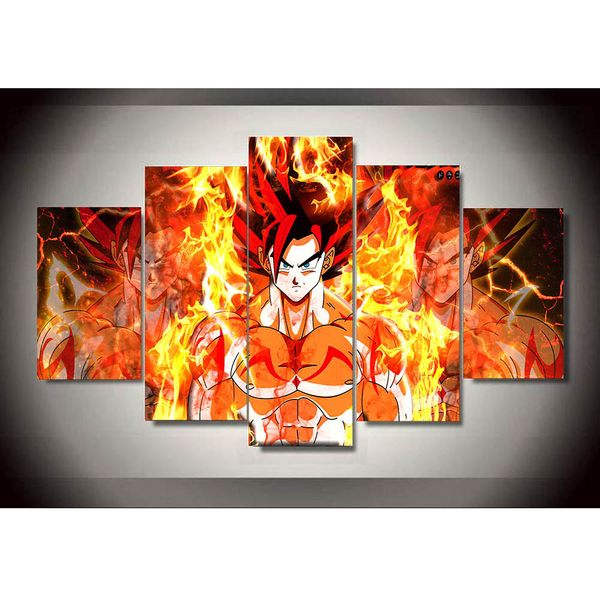 

unframed 5 panels home decor dragon ball fire super sanyan wall art painting for living room hd picture on canvas wall art painting for chil