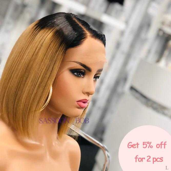 

150% t1b/27 short straight bob wigs ombre colored lace front human hair wigs for women 13x4 pre plucked remy brazilian lace, Black;brown