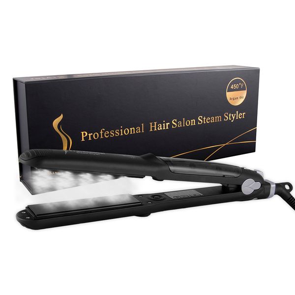

professional steam function flat iron tourmaline ceramic vapor professional hair straightener with argan oil hair straighteners, Black