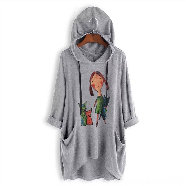 

2019 hooded large size women's medium and long 2019 loose hooded loose large size women's t-shirt medium and long t-shirt, White