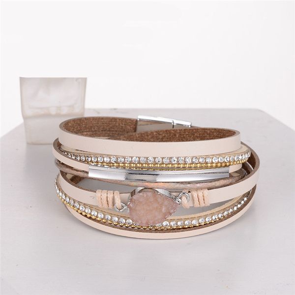 

bohemia multi-layer wrap leather bracelet magnet buckle handmade boho heart cuff bracelet jewelry for women girls gift, Golden;silver