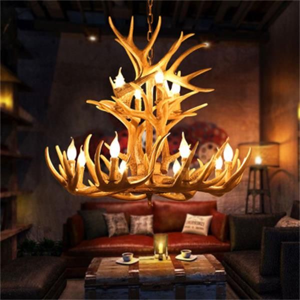 Lampadario in resina Antlers Lampadario moderno LED Antler Lampadario Lustre Lampadari E14 Luci vintage Novità Lampade a sospensione per illuminazione