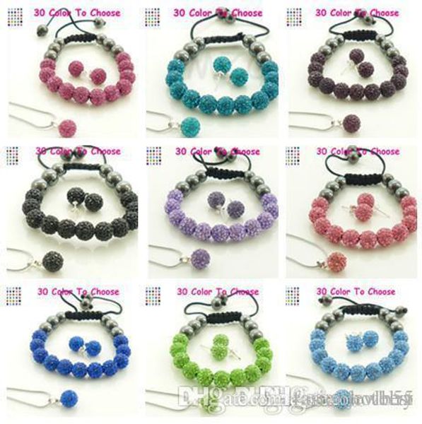 

10pcs/lot 10mm crystal clay lae new arrival disco bead rhinestone crystal set bracelet necklace studs earrings jewelry set t422 w62, Black