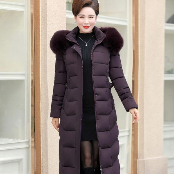 

2019 winter down cotton girl slim fit long coat cotton large size fashion hooded fur collar jacket, Black