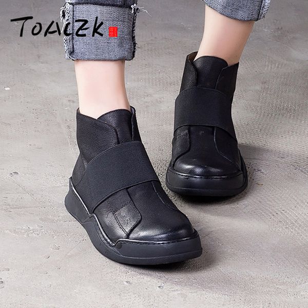 

autumn new leather women's boots, comfortable casual flat boots, round head loose boots, Black