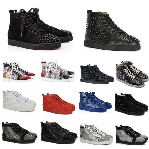 

designer sneakers studded spikes shoes mens trainers red bottom mens flat shoes glitter graffiti party wedding shoes 20 colors sz us 13, Black