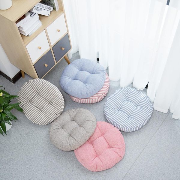 

ehomebuy2019 circle epe filled chair pad cushion natural for home office cotton linen seat chair pillows solid color