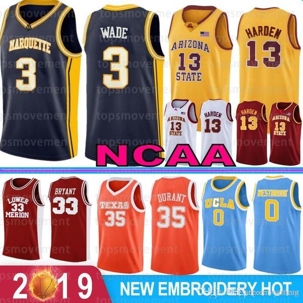 

ncaa dwyane 3 wade college mens basketball jerseys 33 bryant allen 3 iverson james 13 harden kevin 35 durant russell 0 westbrook nba, Black;red