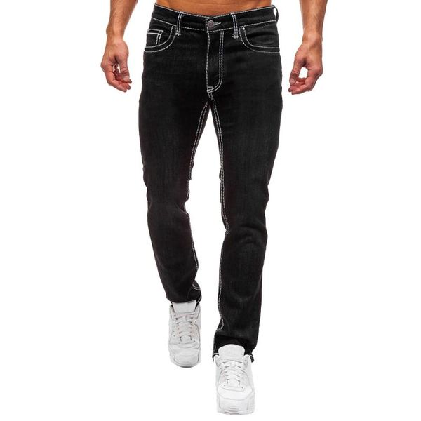 

men stretchy ripped skinny biker embroidery print jeans destroyed denim full-length slim fit denim scratched jean, Blue