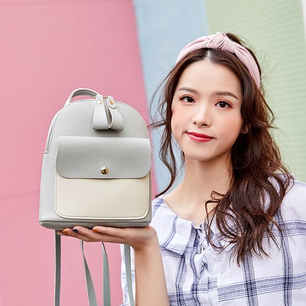 

1 pc pu leather backpack contrast color book school bag handbag multi-purpose cloth women travel backpack dropship new arrival